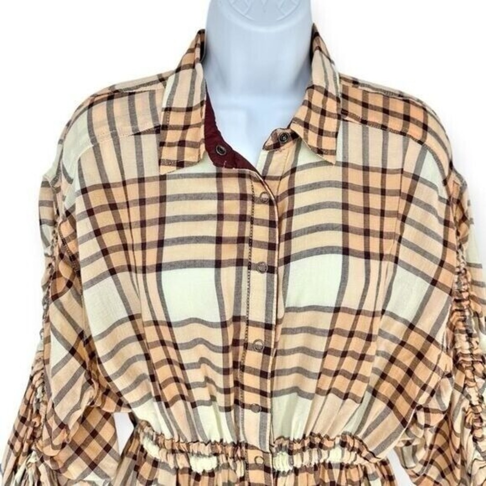 FREE PEOPLE NWT WE THE FREE‎ Pacific Dawn Drawstring Plaid Snap Shirt -size XS - Picture 4 of 10